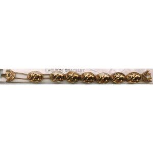 Lucky Elephants Trunks Up Slide Charm Bracelet New, Old Stock Vintage Gold Tone
